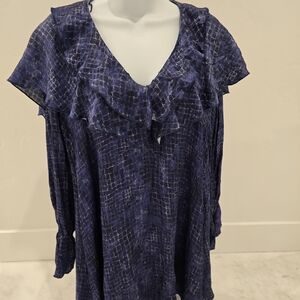Zara Navy Blue Ruffled Blouse